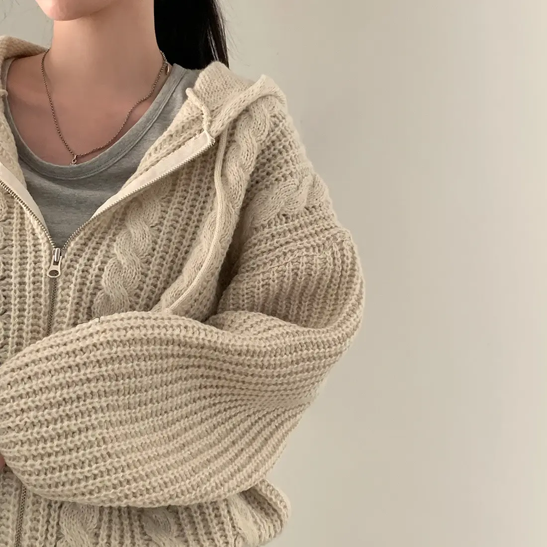 Basic Hooded Knitted Cardigan