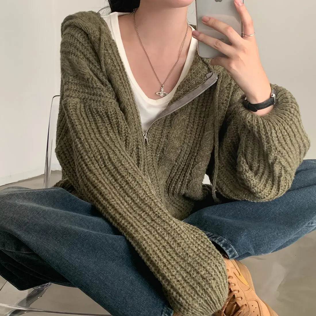 Basic Hooded Knitted Cardigan