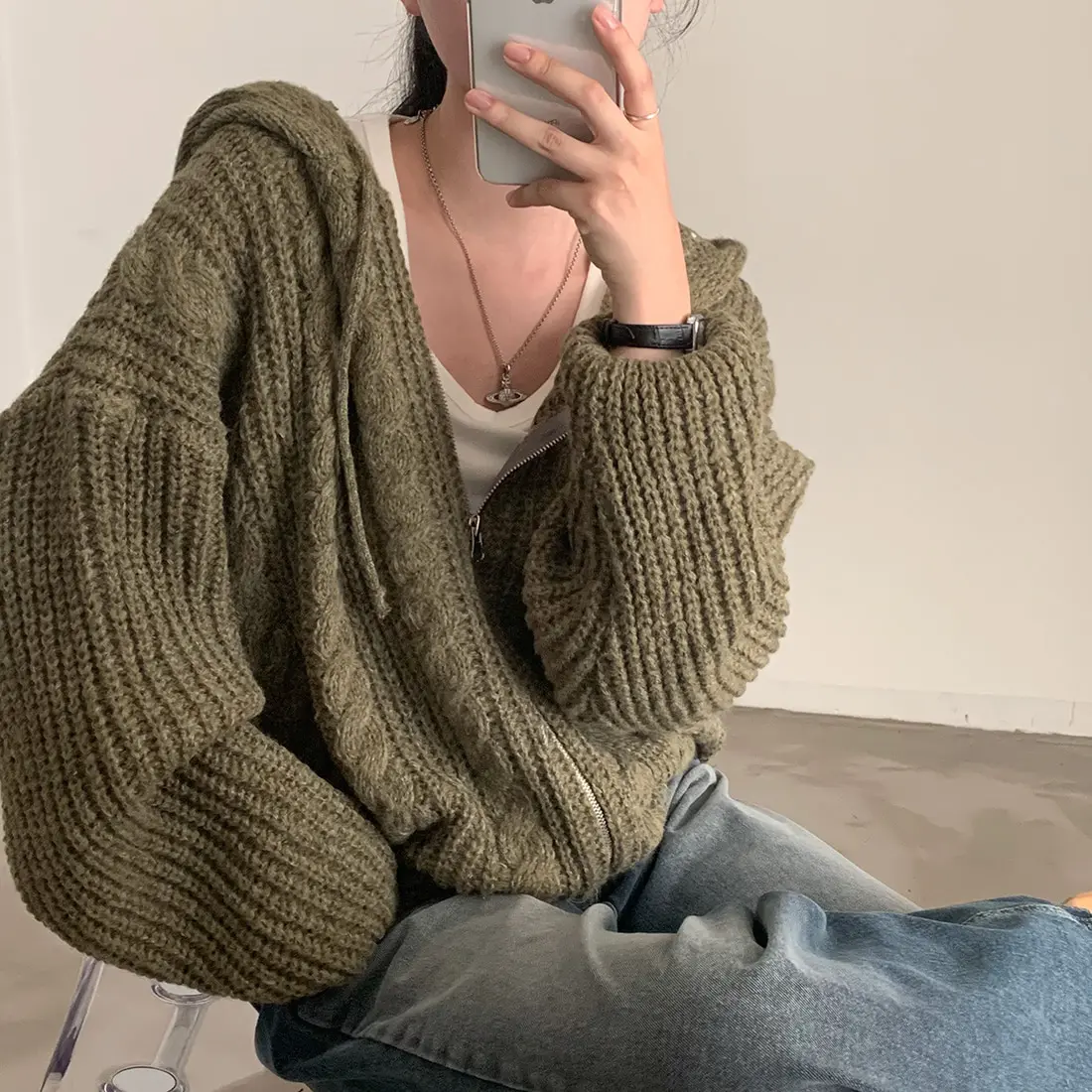 Basic Hooded Knitted Cardigan