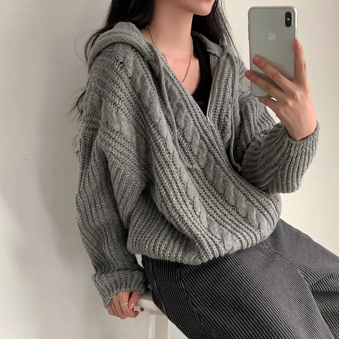 Basic Hooded Knitted Cardigan