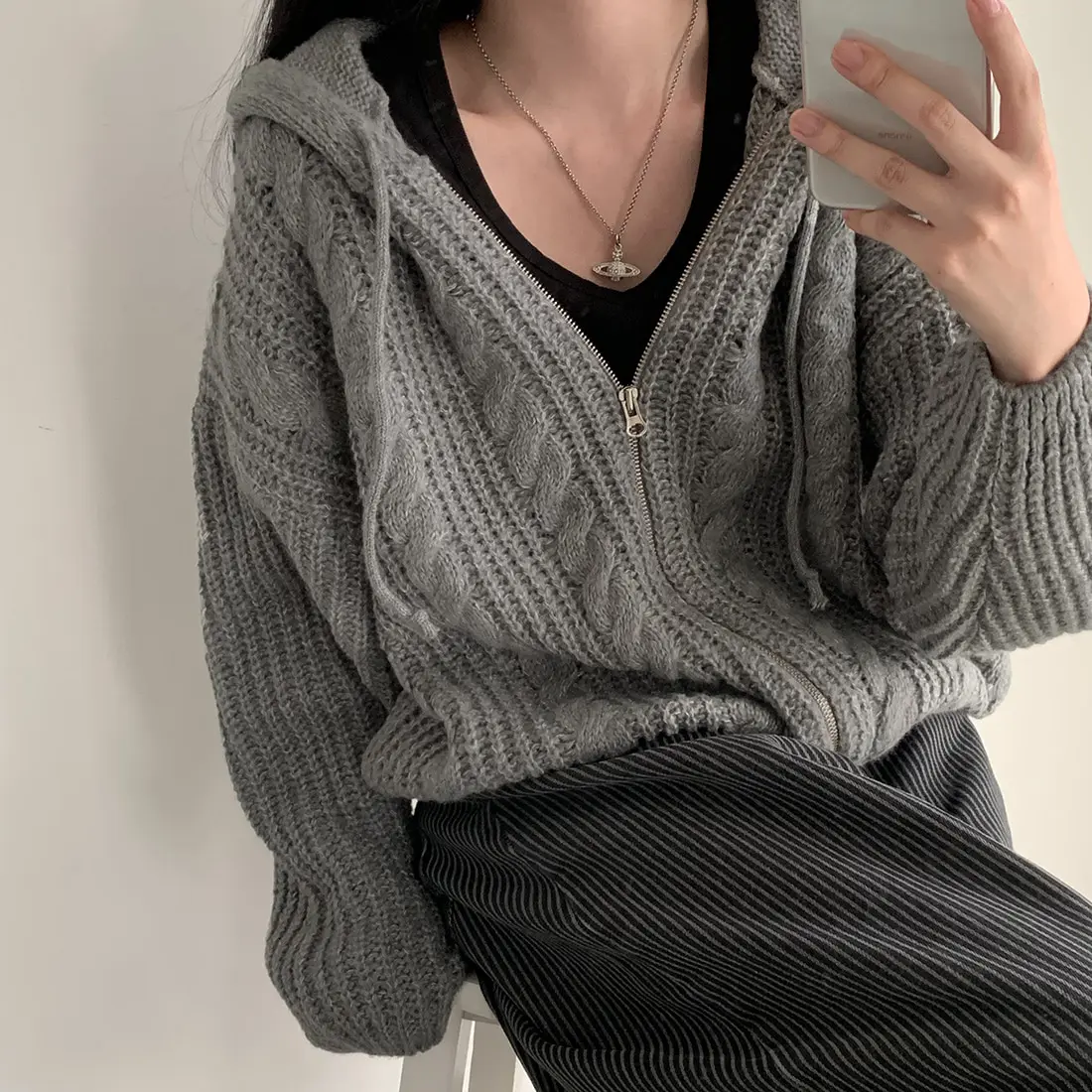 Basic Hooded Knitted Cardigan