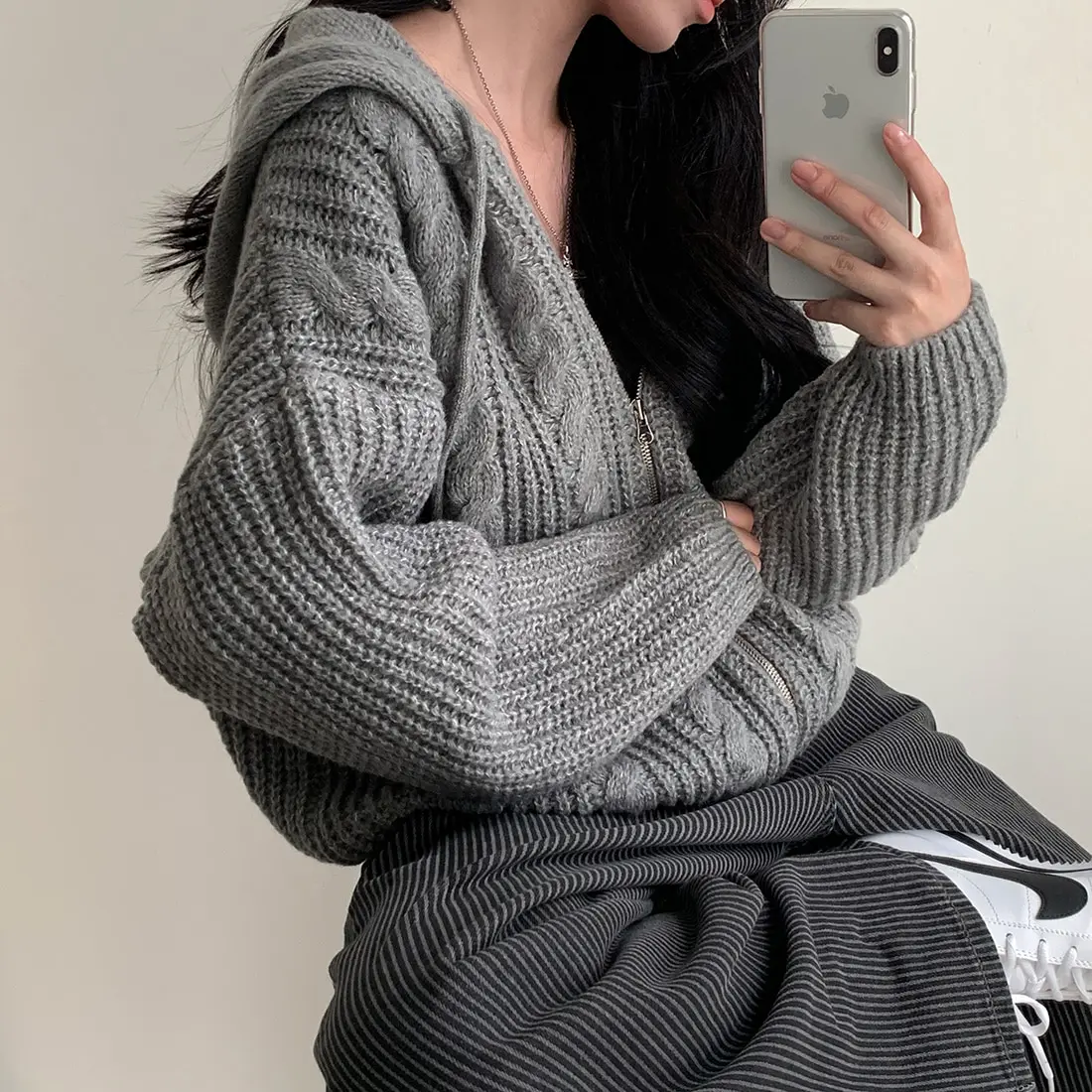 Basic Hooded Knitted Cardigan