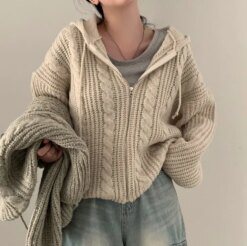 Basic Hooded Knitted Cardigan Hoodies & Sweatshirts Outerwear Sweaters