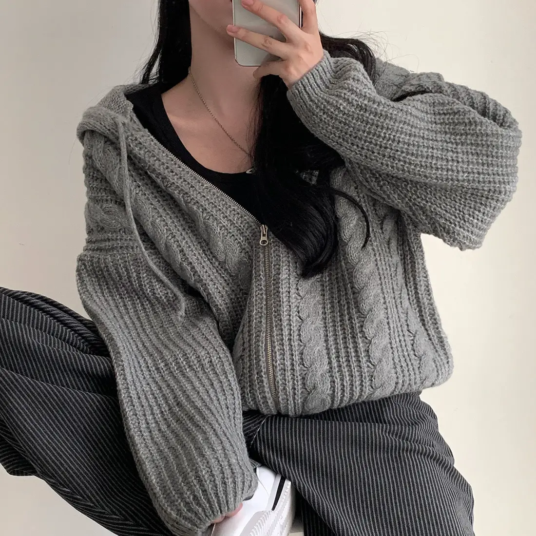 Basic Hooded Knitted Cardigan