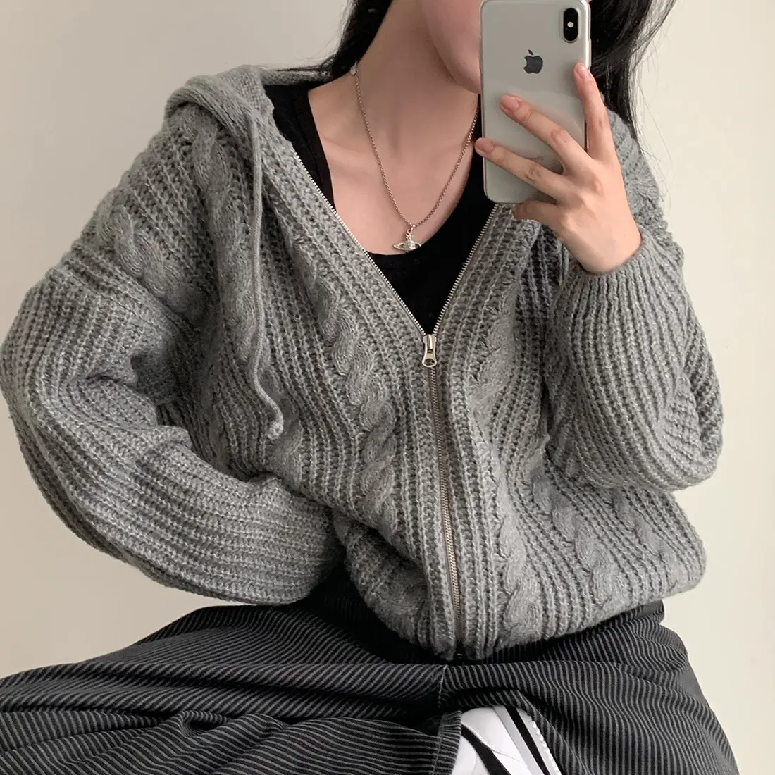 Basic Hooded Knitted Cardigan