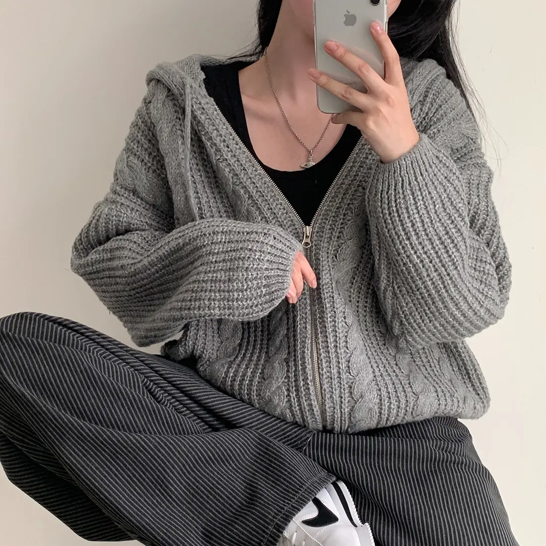 Basic Hooded Knitted Cardigan