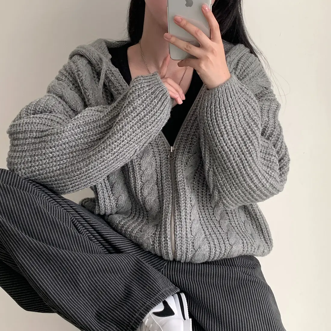 Basic Hooded Knitted Cardigan