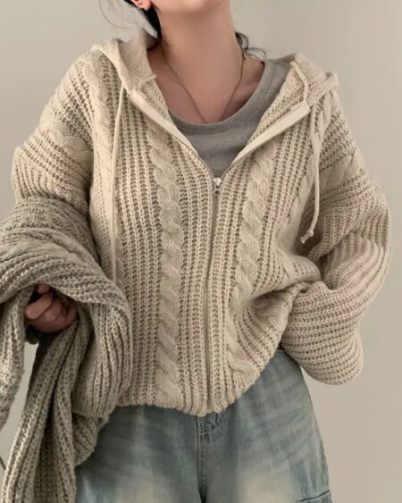 Basic Hooded Knitted Cardigan Hoodies & Sweatshirts Outerwear Sweaters