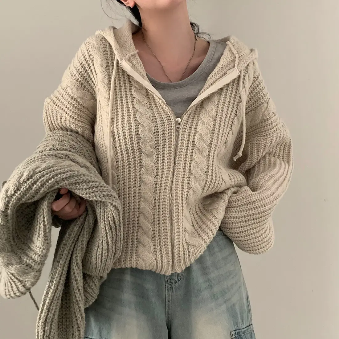 Basic Hooded Knitted Cardigan