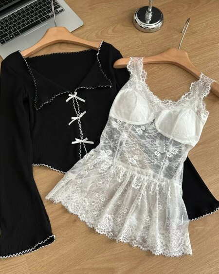 Black vintage Long Sleeve Bow top