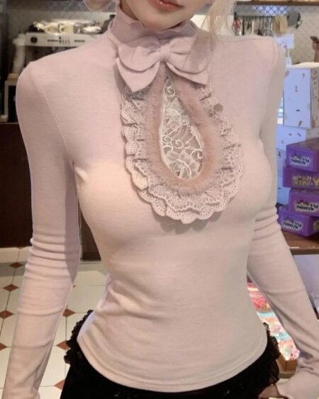 Bow Solid Long Sleeve Tees Tops Blouses & Shirts Hoodies & Sweatshirts Outerwear TOPS