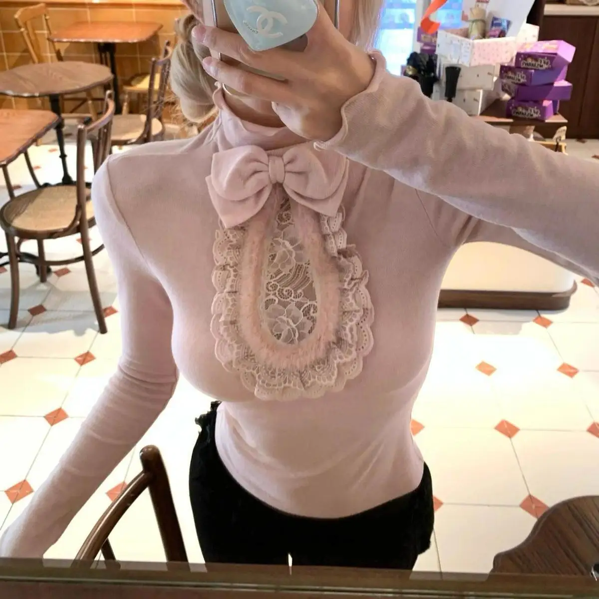 Bow Solid Long Sleeve Tees Tops