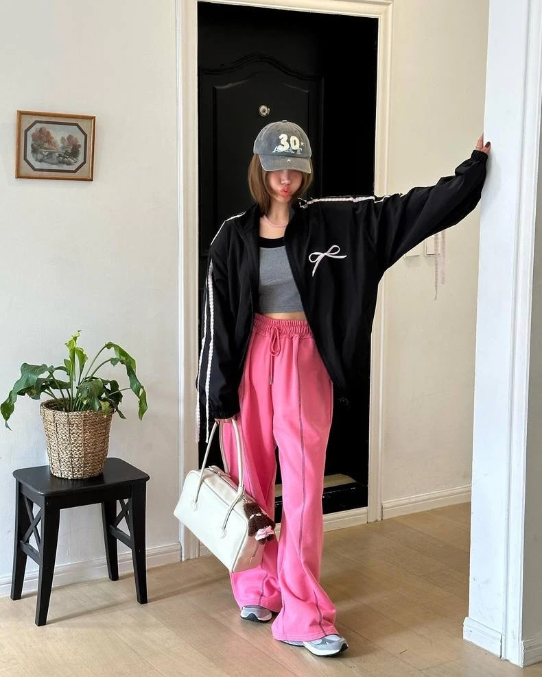 Bow Striped Patchwork Zipper Loose Sweatshirt