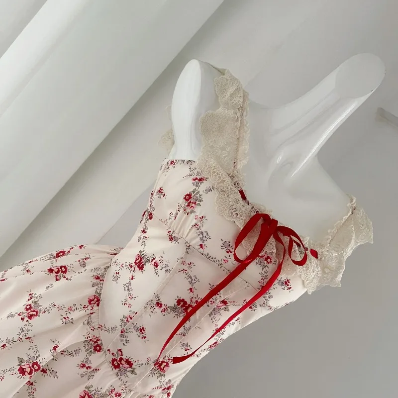 Floral Dress with Red Short Cardigan