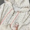 Floral Print Cat Embroidery Zipper hoodie