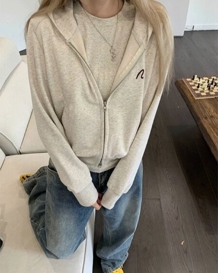 Lettering Zip Hoodie Hoodies & Sweatshirts Outerwear