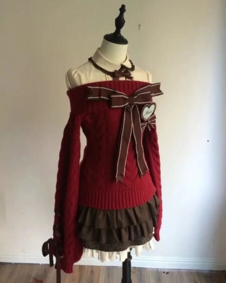 Liz Lisa off the shoulder ribbon sweater and skirt