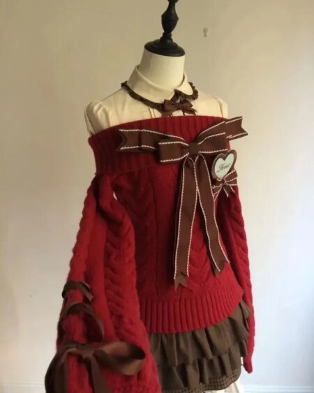 Liz Lisa off the shoulder ribbon sweater and skirt