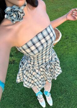 Plaid Retro FlowerTank Dress