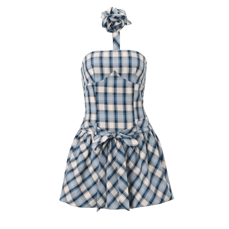 Plaid Retro FlowerTank Dress