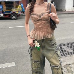 Ribbon Knit Irregular Crop Tops