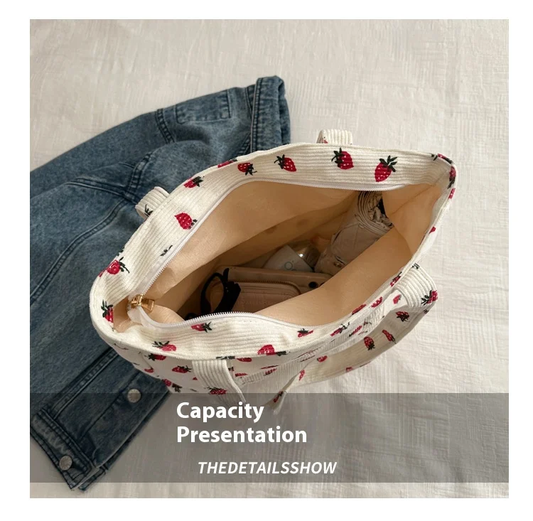 Strawberries Corduroy tote Bag