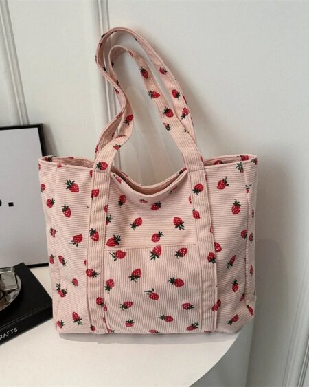 Strawberries Corduroy tote Bag