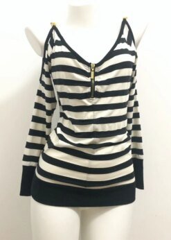 Striped Patchwork Zipper V-neck Loose Sweatshirt Hoodies & Sweatshirts Outerwear