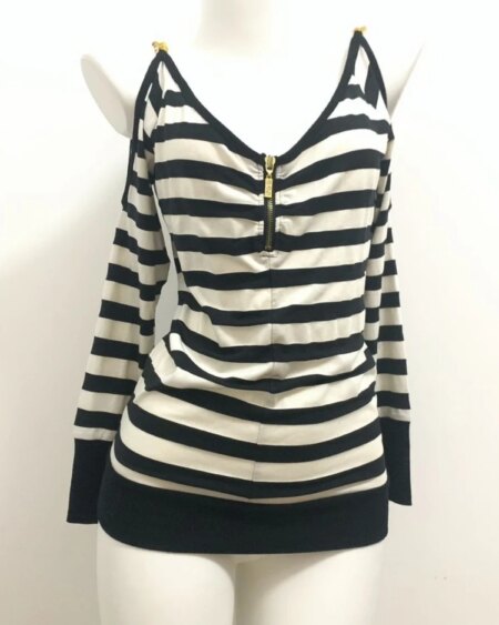 Striped Patchwork Zipper V-neck Loose Sweatshirt Hoodies & Sweatshirts Outerwear