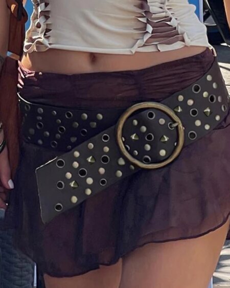 PU Vintage Wide Belt Rivet Pin Buckle Belts