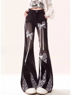 Black Gothic Butterfly Flare Jeans