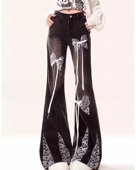 Black Gothic Butterfly Flare Jeans