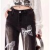 Black Gothic Butterfly Flare Jeans