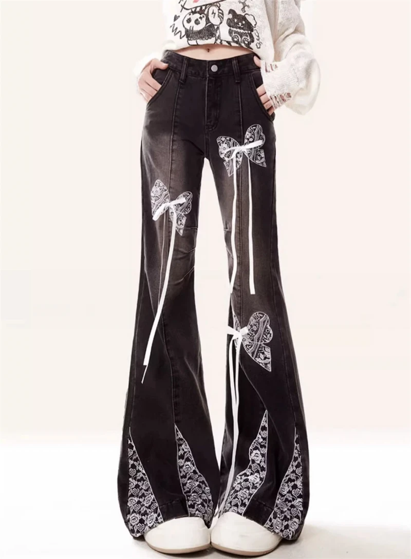 Black Gothic Butterfly Flare Jeans