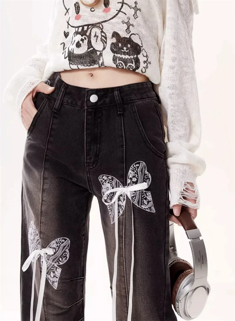Black Gothic Butterfly Flare Jeans