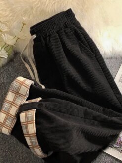 Plaid Hemming Corduroy Pants