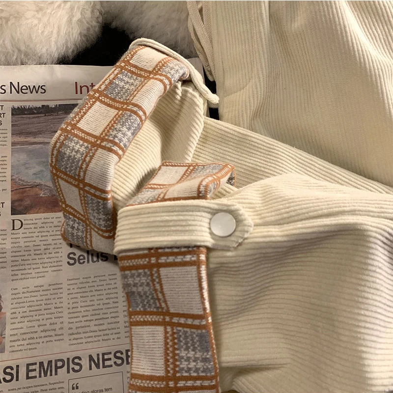 Plaid Hemming Corduroy Pants