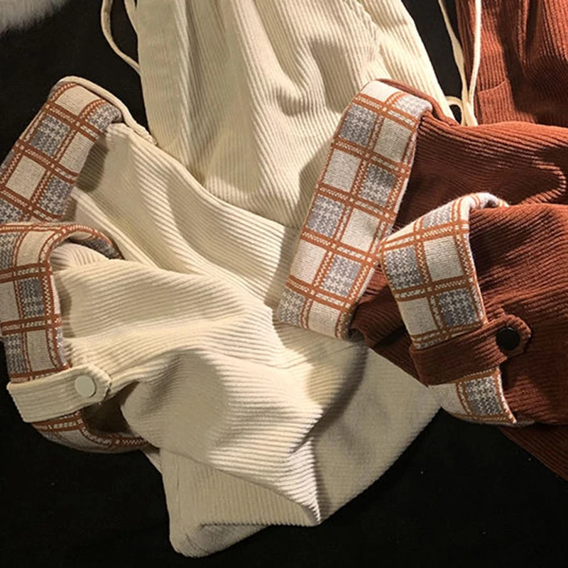 Plaid Hemming Corduroy Pants