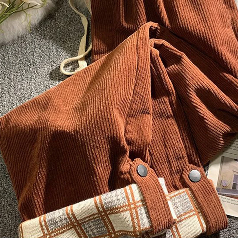 Plaid Hemming Corduroy Pants