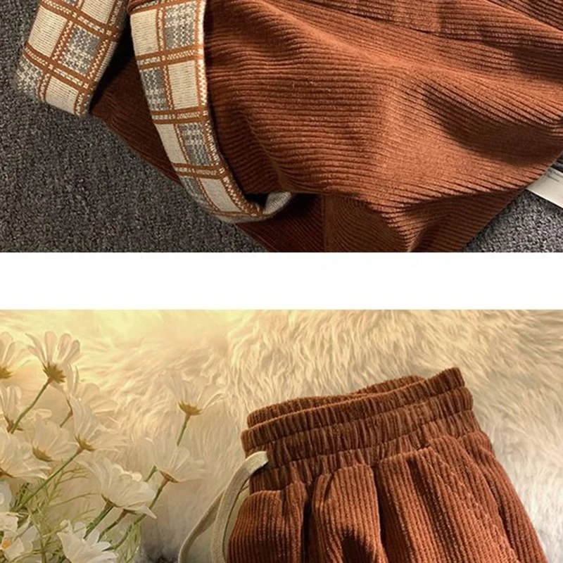Plaid Hemming Corduroy Pants