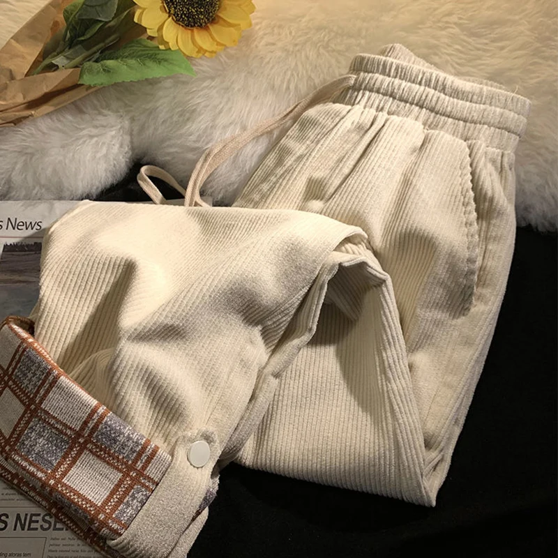 Plaid Hemming Corduroy Pants