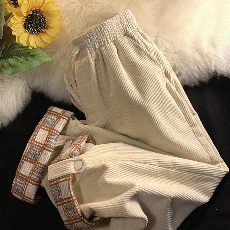 Plaid Hemming Corduroy Pants