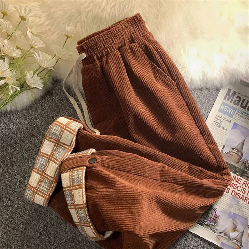 Plaid Hemming Corduroy Pants