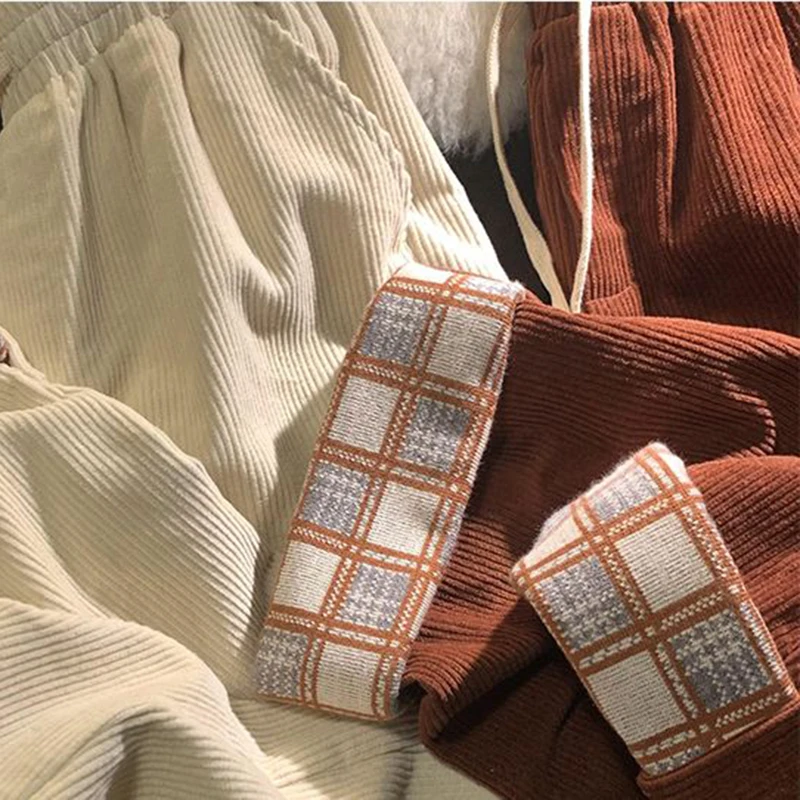 Plaid Hemming Corduroy Pants