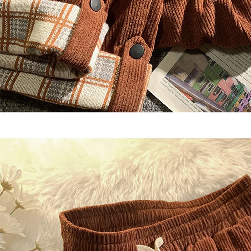 Plaid Hemming Corduroy Pants