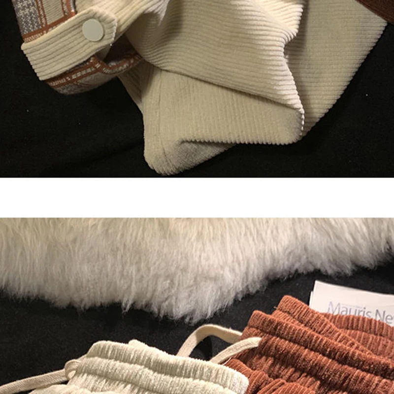 Plaid Hemming Corduroy Pants