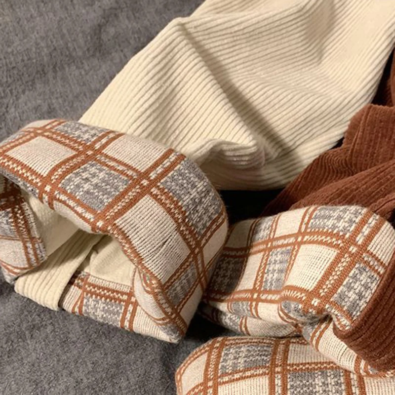 Plaid Hemming Corduroy Pants