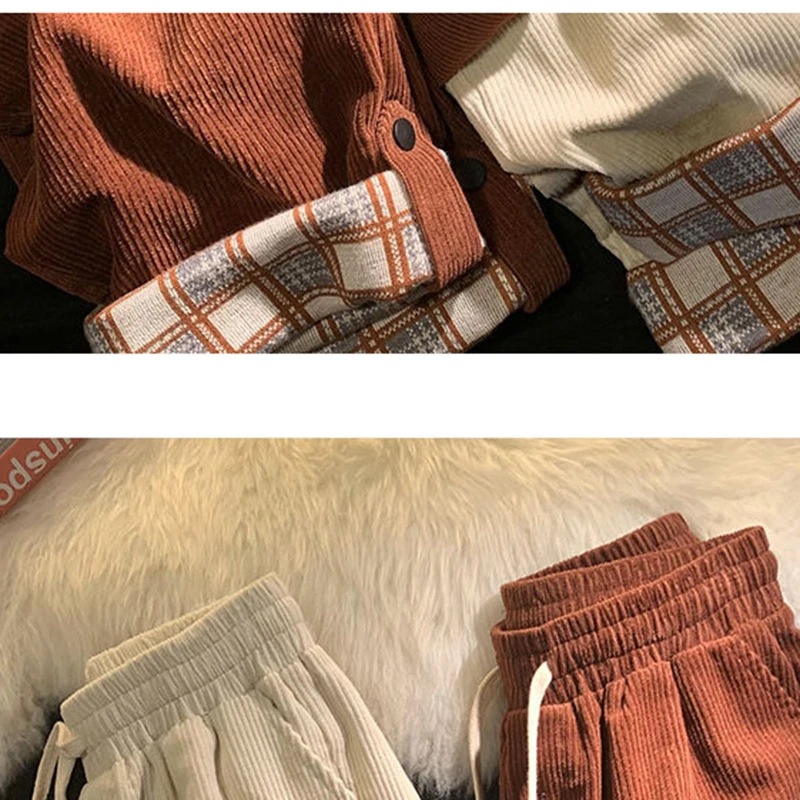 Plaid Hemming Corduroy Pants