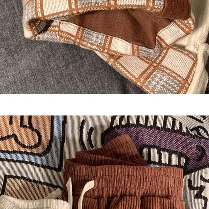 Plaid Hemming Corduroy Pants