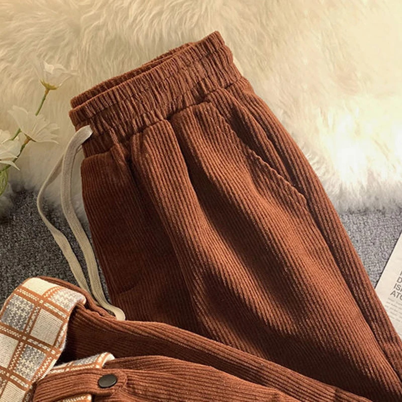 Plaid Hemming Corduroy Pants